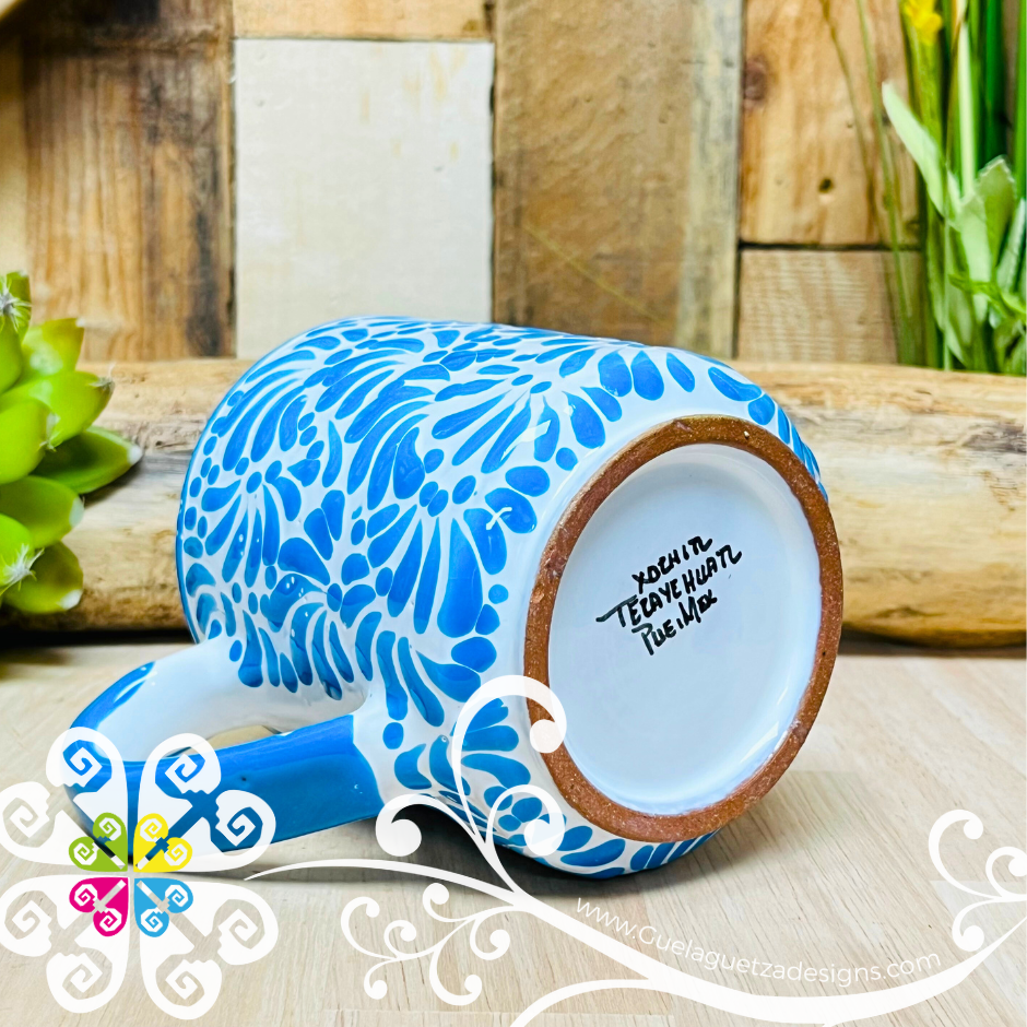 Blue Turquoise Feathers - Single Talavera Mug