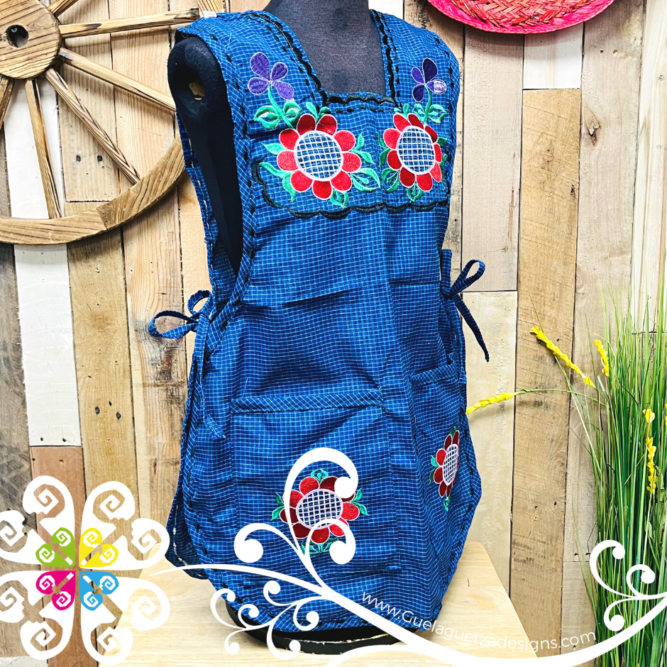 Royal Blue Escapulario Embroider Apron - Mandil Artesanal