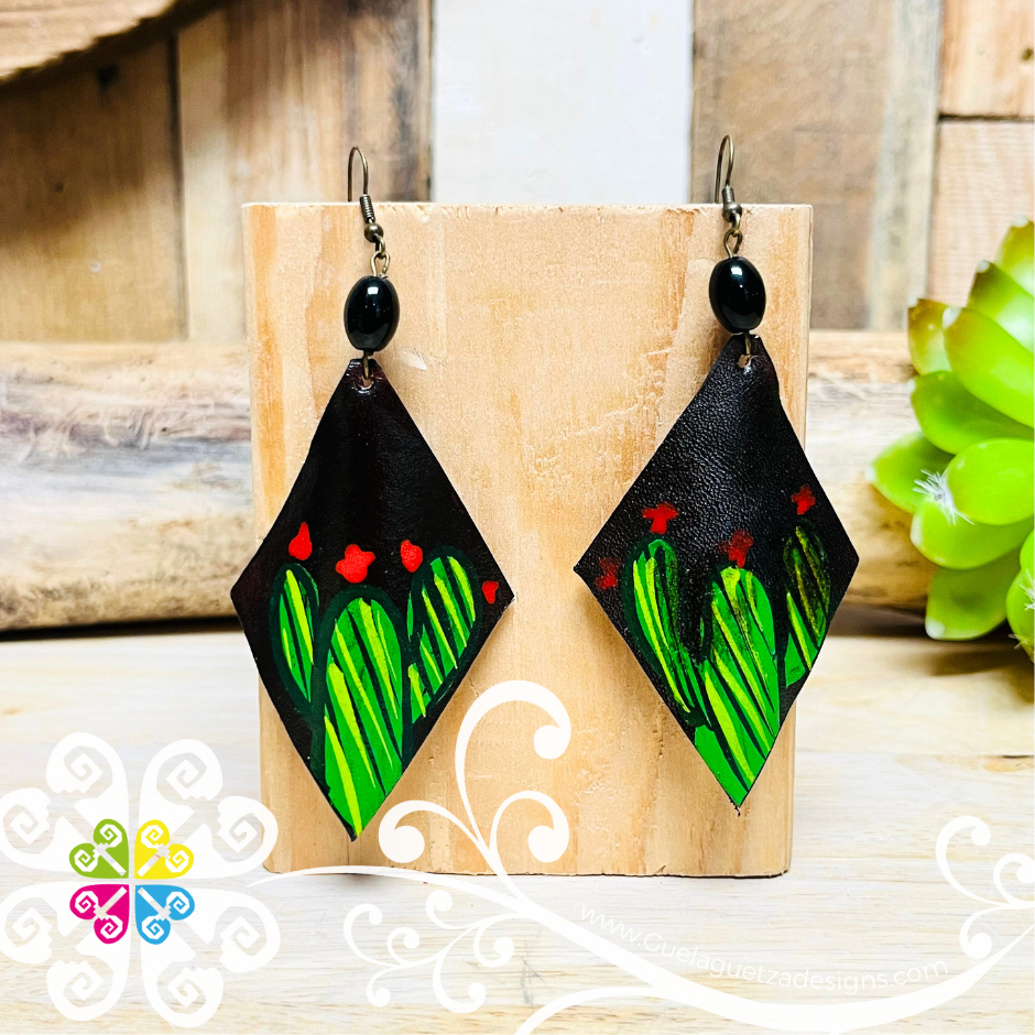 Rhombus Hand Painted - Artisan Leather Earrings