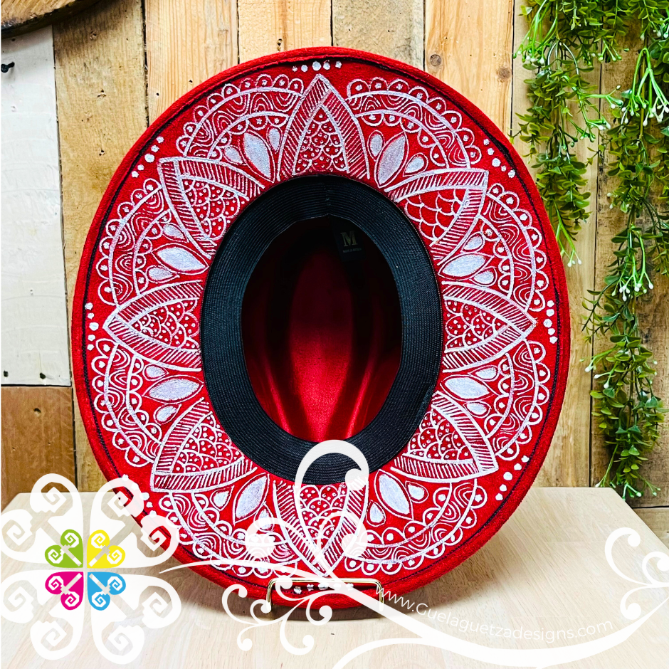 Red Mitla Velvet Hat - Peek-a-Boo Hand Painted Hat