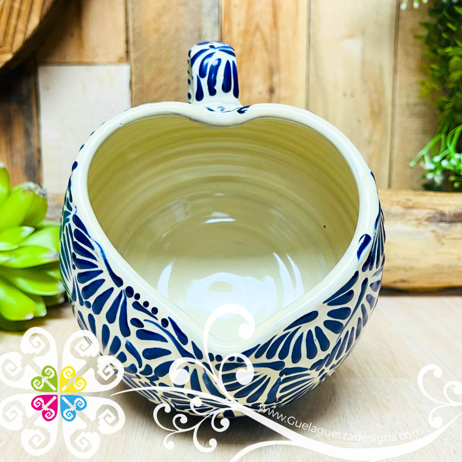 Large Round Corazon Blue Talavera Mug  - Single Talavera Mug