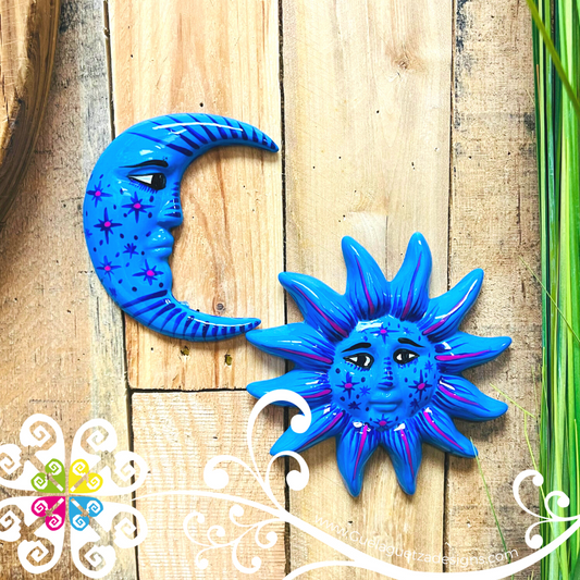 Small Baby Blue Sun & Moon Set - Wall Decor