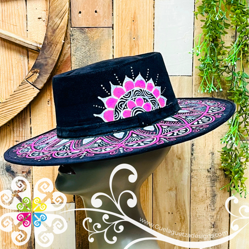 Black Oval Mitla Velvet Hat - Hand Painted Hat