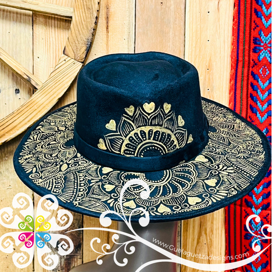 Black Heart Mitla Velvet Hat - Hand Painted Hat