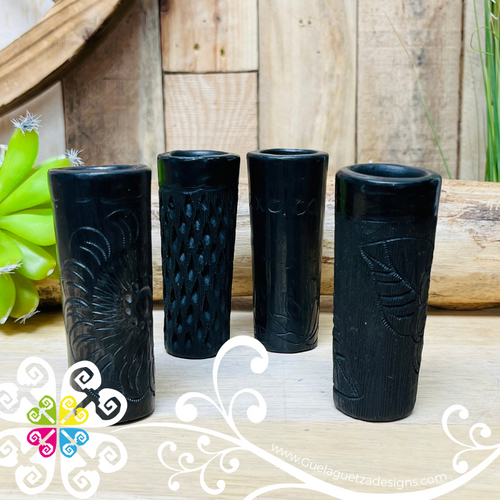 Set of 4 Tall Tequilero Barro Negro Oaxaca - Tequilero