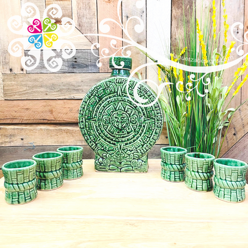 Aztec Calendar Bottle - Ceramic Set Tequilero