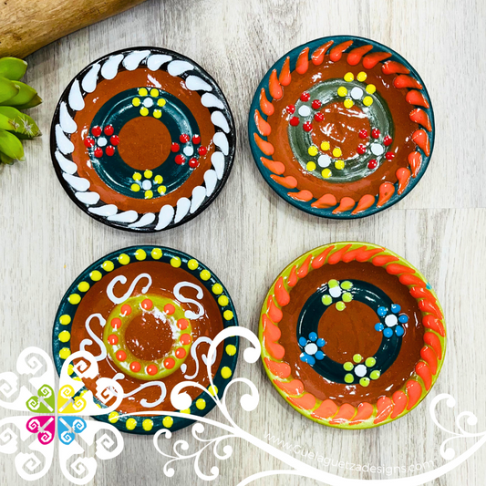 Set of 4  Small Fiesta Plates - Set Clay Flat Plates