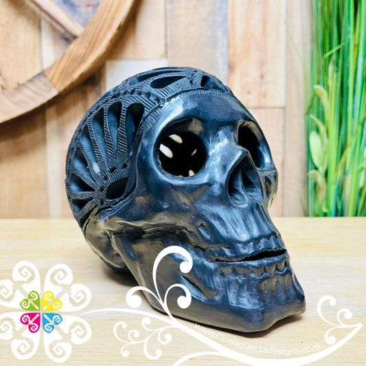 Large Calado Skull  - Black Clay Oaxaca