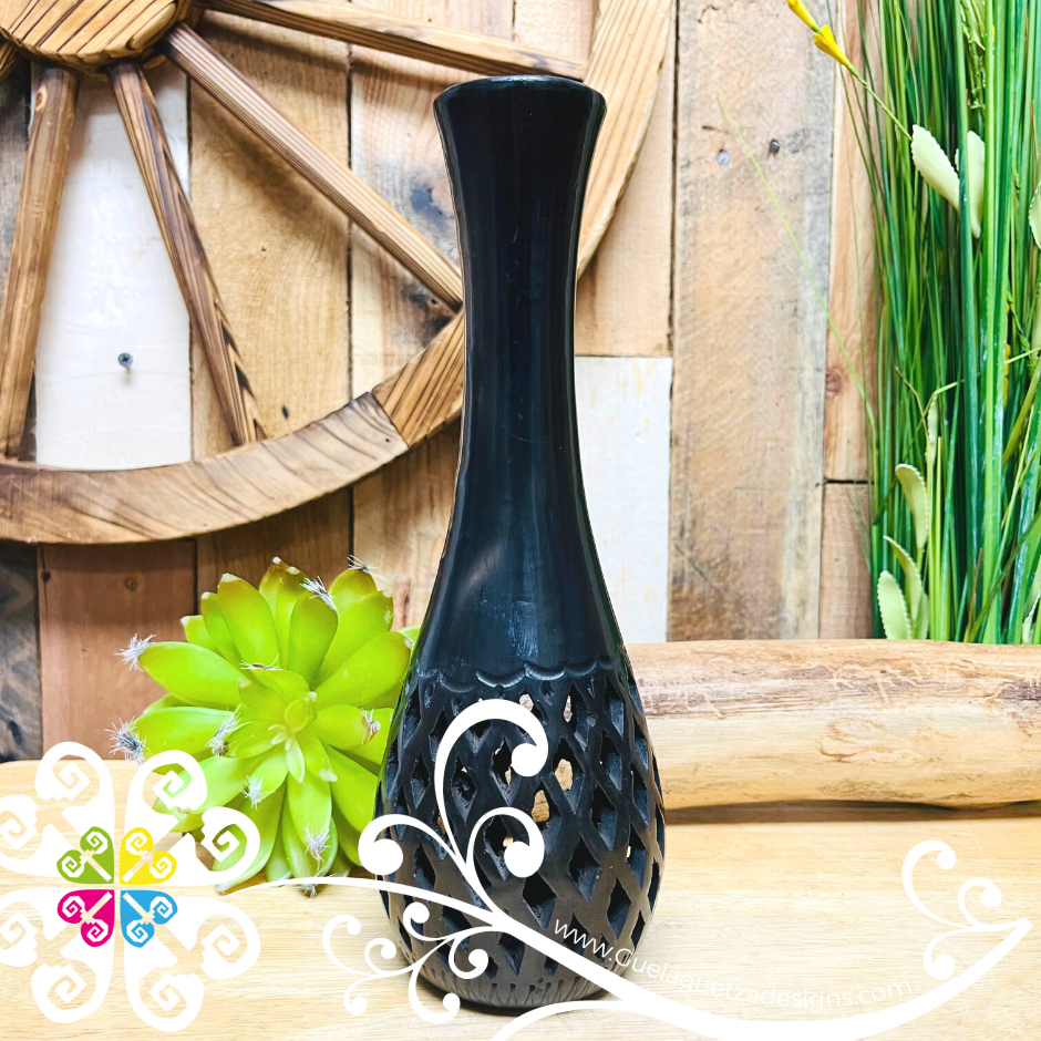 Medium Gourd Black Clay Vase - Barro Negro Oaxaca