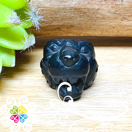 Extra Mini Jaguar Skull - Black Clay Oaxaca