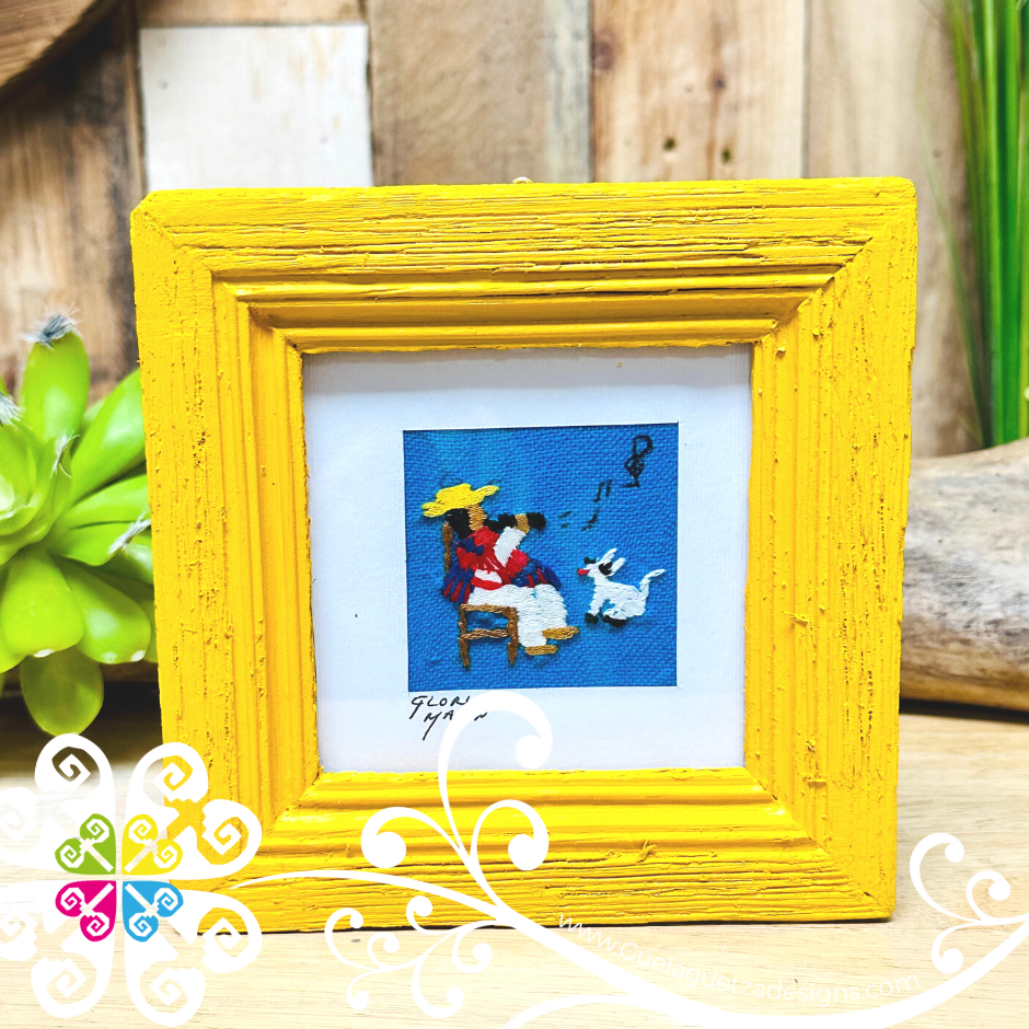 Yellow Culturas Bordadas - Embroidered Wood Frame