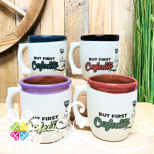 Set of 4 But First Cafecito Clay Mugs - Set Taza Barro