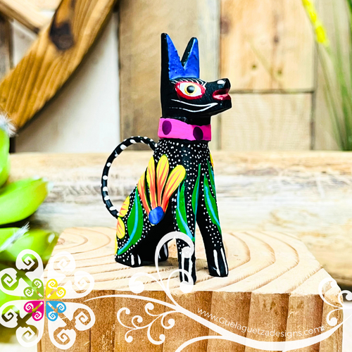 Mini Rottweiler Dog Alebrije Handcarve Wood Decoration Figure