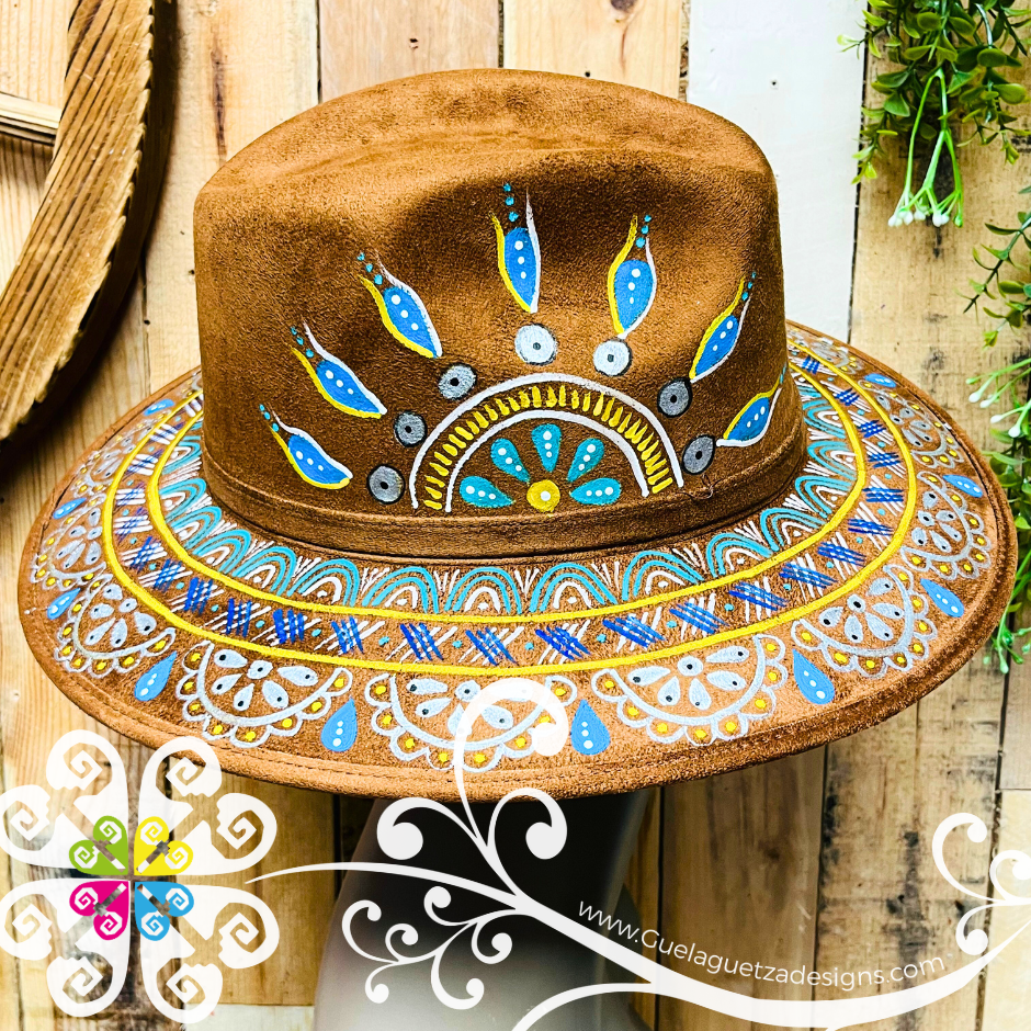 Tobacco Indiana Mitla Velvet Hat - Hand Painted Hat