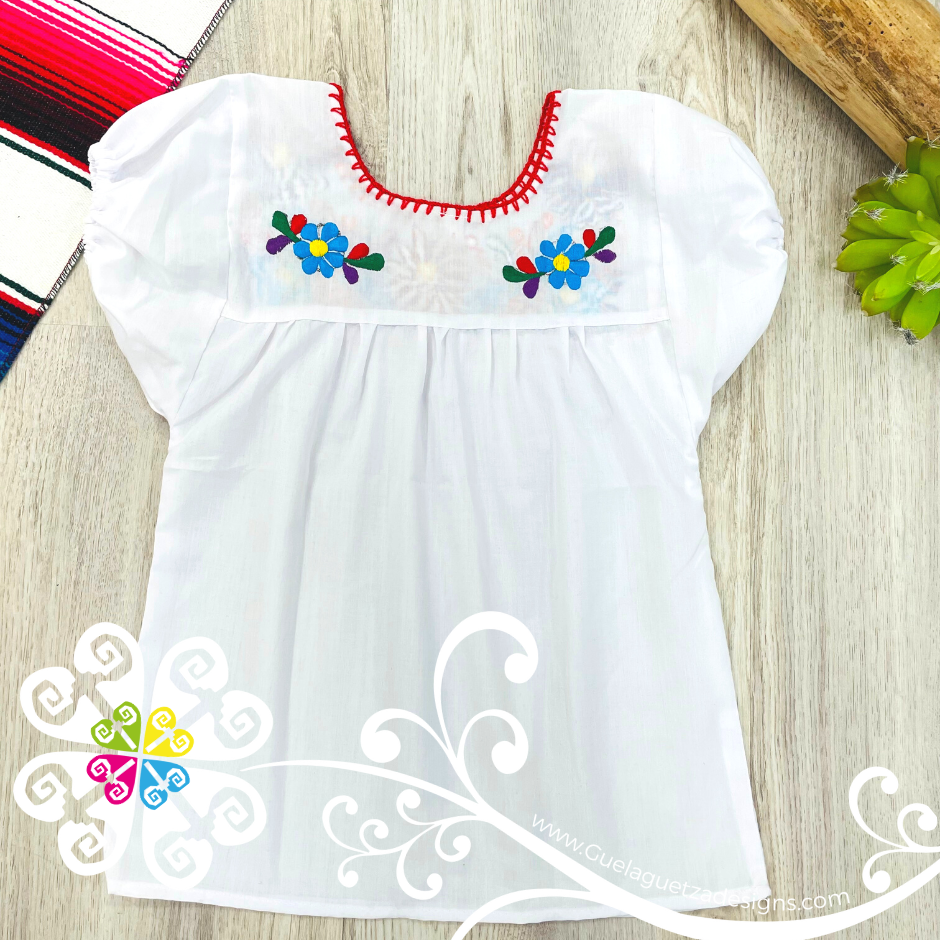 Girl's White Tehuacan Top - Embroider Blouse