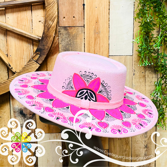 Pink Oval Mitla Velvet Hat - Hand Painted Hat