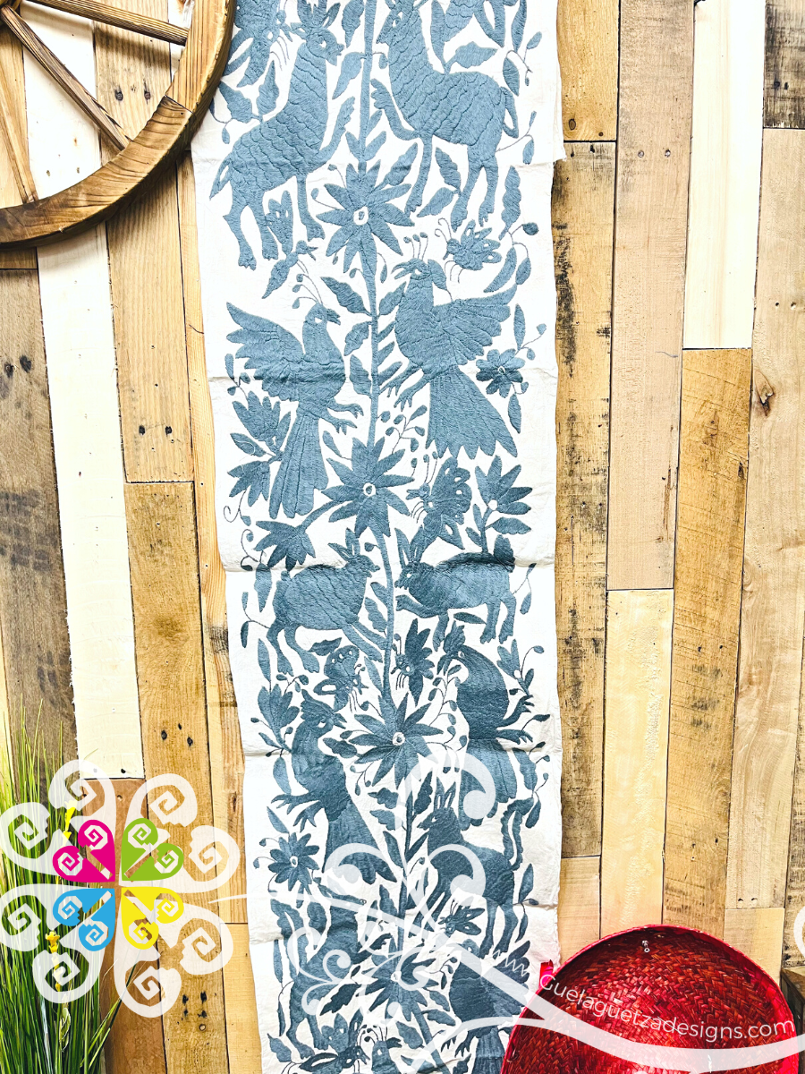 Dark Gray Large Solid Color Otomi Table Runner - Camino de Tenango