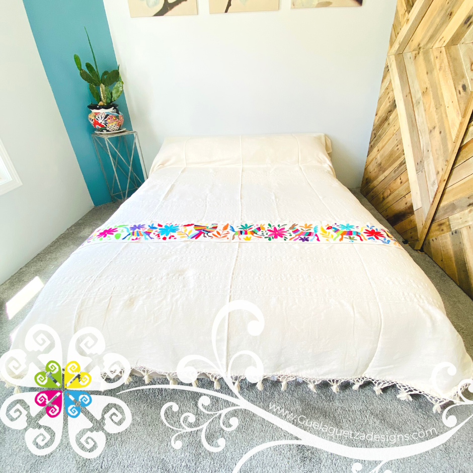 King Size - Pedal Loom Bed Cover with Otomi Runner