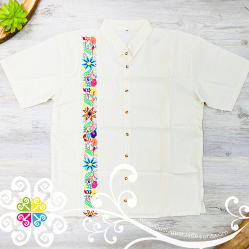 Beige String Flowers - Embroider Men Shirt