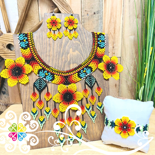 Trio Flower Beaded Necklace Set