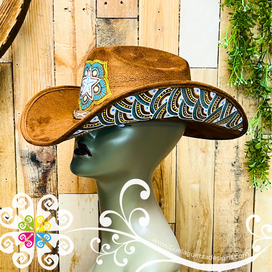 Tobacco Mitla Cowboy Velvet Hat - Hand Painted Hat