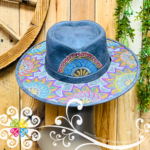 Dark Gray Heart Mitla Velvet Hat - Hand Painted Hat