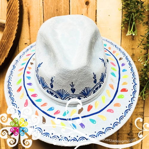 Baby Blue Mitla Velvet Hat - Hand Painted Hat