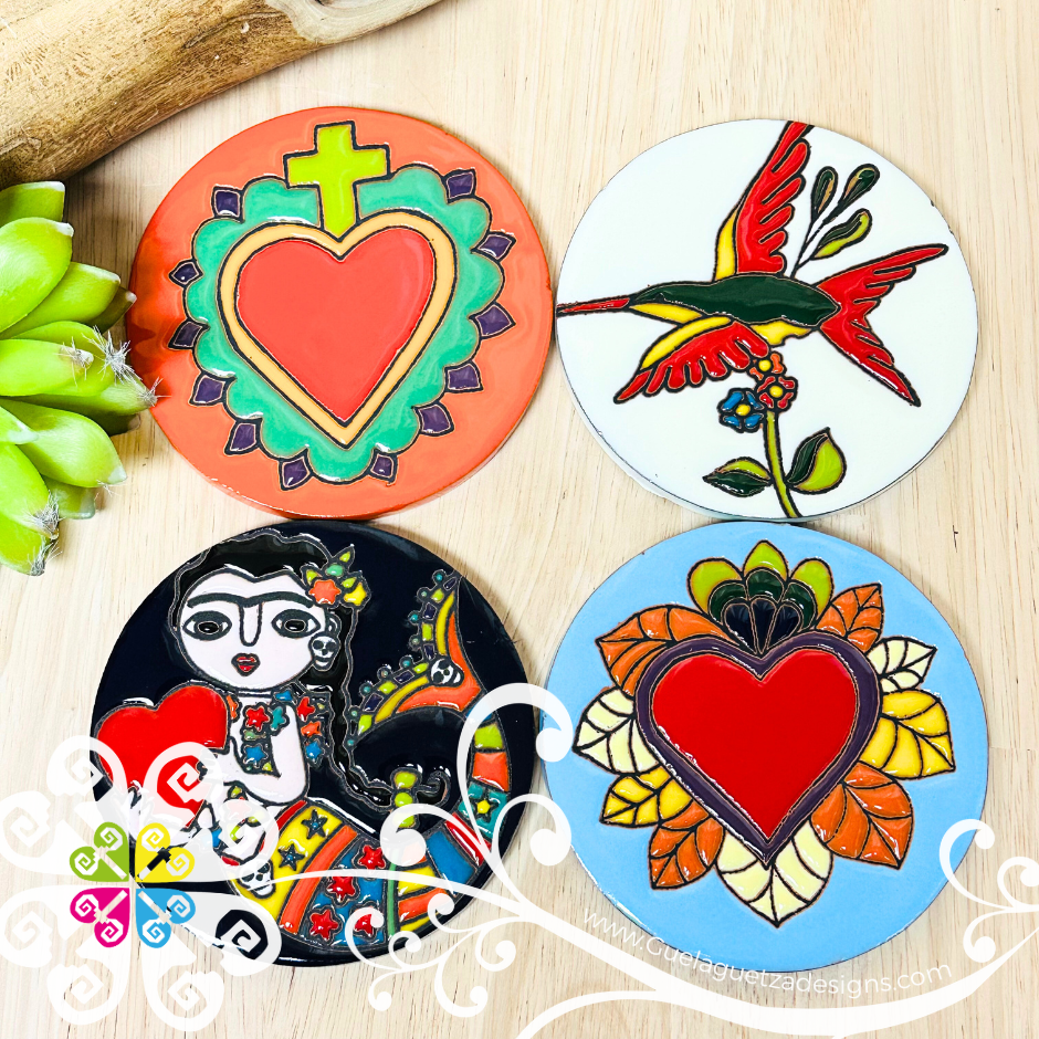 Round Fiesta Mexicana Coaster Set -  Set of Clay Coasters