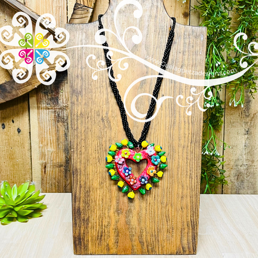 Mini Flower Heart Necklace - Corazon de la Vida - Collar Barro Cocido