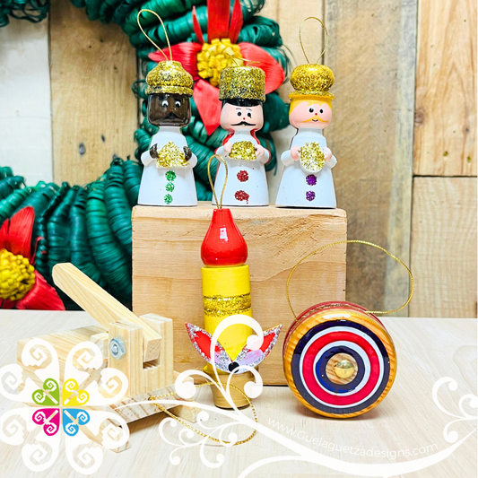 Set of 6 Mexican Navidad - Wood Ornaments