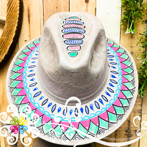 Khaki Indiana Mitla Velvet Hat - Hand Painted Hat