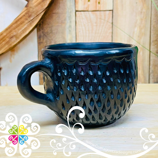 Round Black Clay Calado Mug - Barro Negro Oaxaca