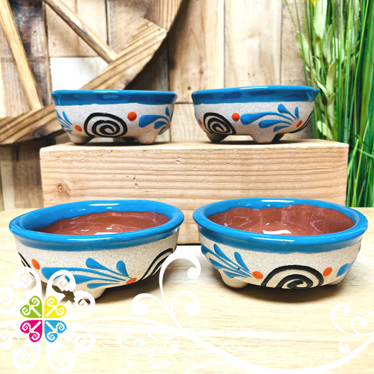 Set of 4 Blue Small Molcajete Barro - Mexican Kitchen