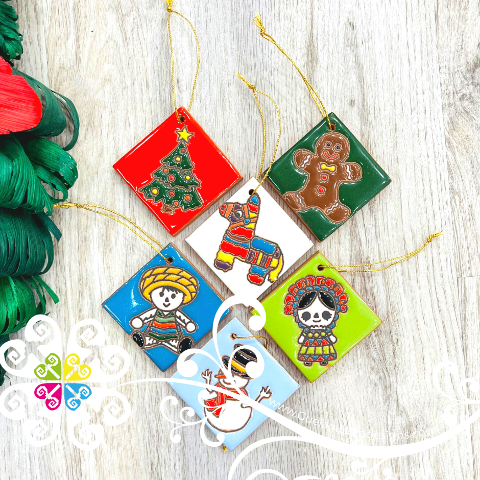 6 pcs Set Mini Tile Mexican Ornament - Christmas Ornament Set