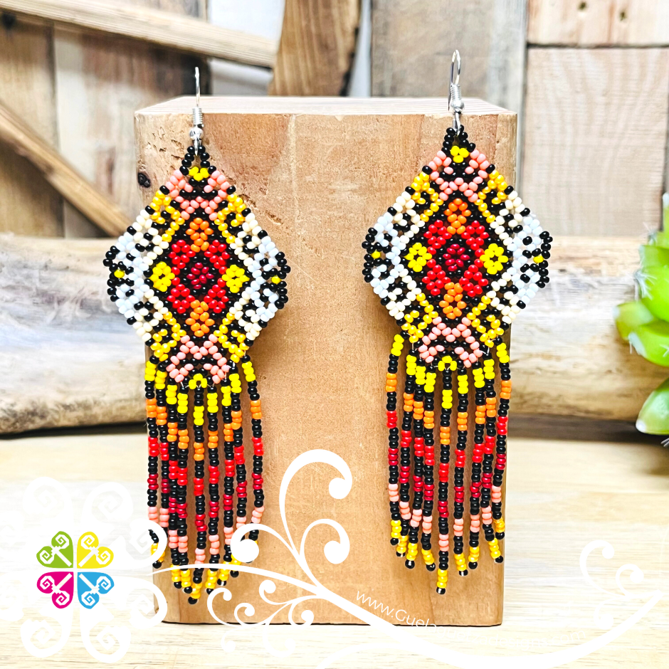 Flower Rhombus Beaded Earrings