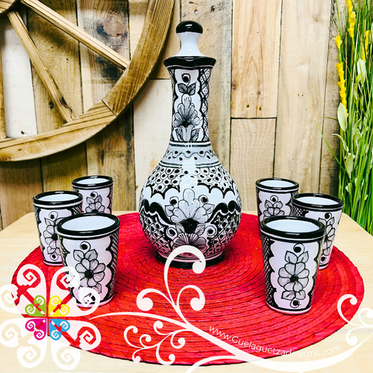 Black Flowers Talavera Set Tequilero - Talavera Kitchen