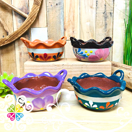 Set of 4 Engobe Small Cazuelita Clay Bowl