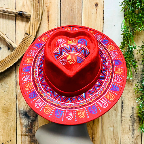 Red Heart Mitla Velvet Hat - Hand Painted Hat