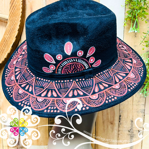 Black Indiana Mitla Velvet Hat - Hand Painted Hat