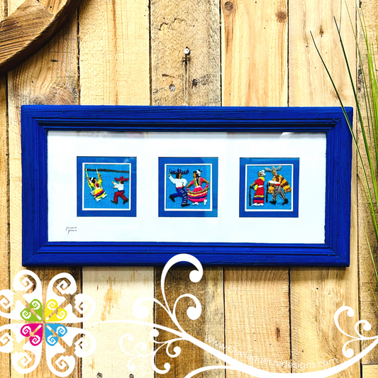 Royal Blue Long Culturas Bordadas - Embroidered Wood Frame