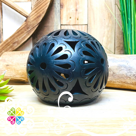 Small Circular Candle Holder - Barro Negro Oaxaca