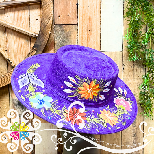 Purple Oval Mitla Velvet Hat - Hand Painted Hat