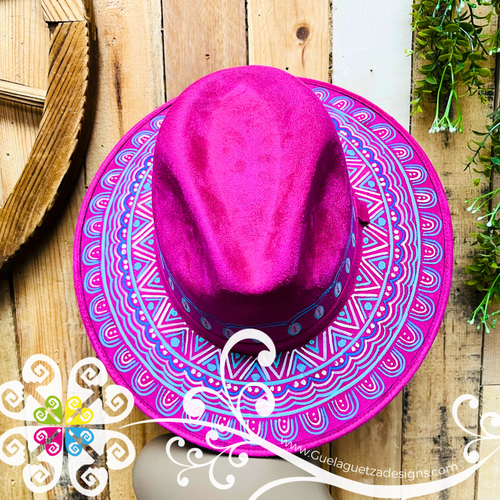 Fuchsia Indiana Mitla Velvet Hat - Hand Painted Hat