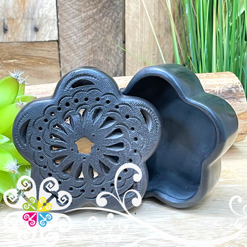 Black Flower Jewelry Box - Barro Negro Oaxaca