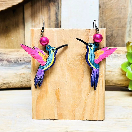 Colibri Hand Painted Earrings - Artisan Leather Earrings