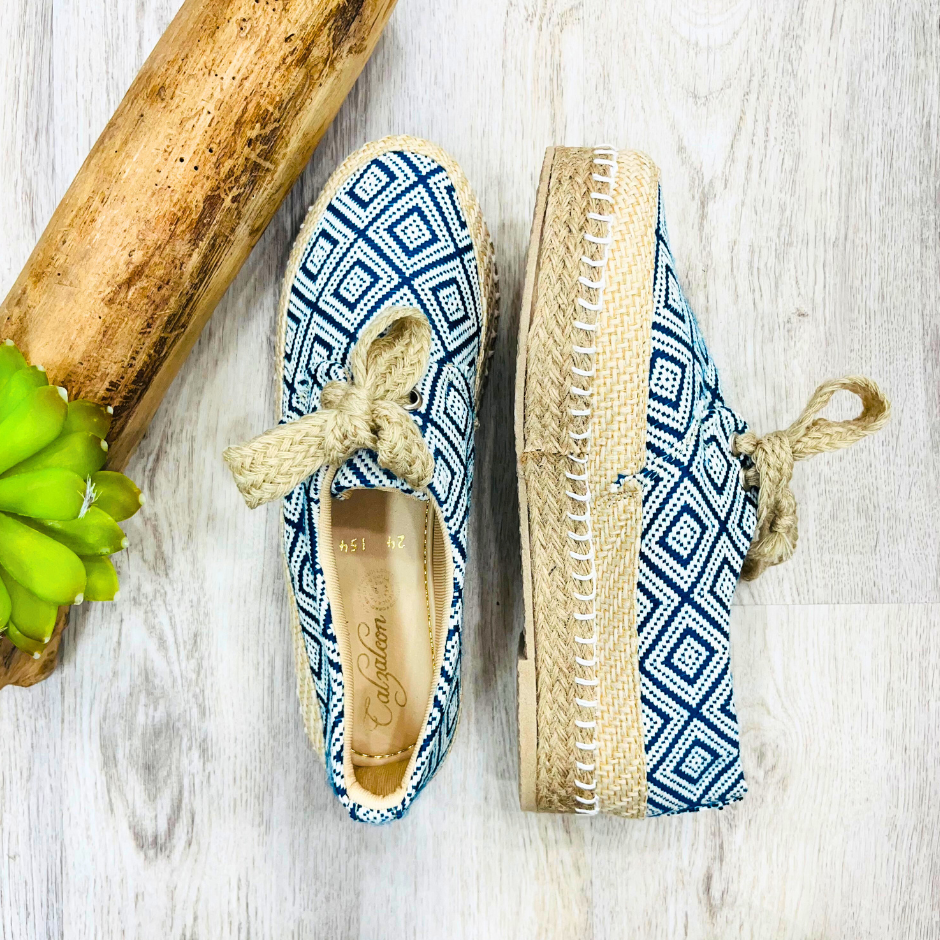 Blue Rhombus Burlap Artisan Platform Sneakers - Women Shoes ...