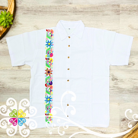 White String Flowers - Embroider Men Shirt