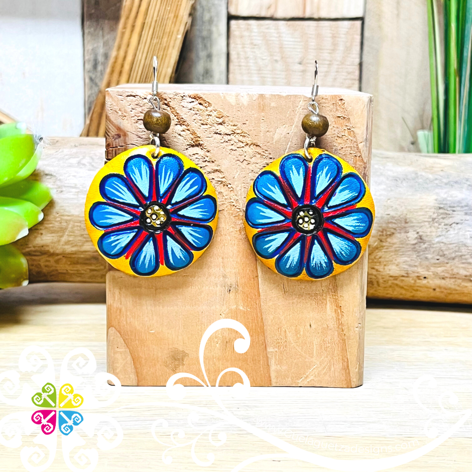 Round Flower - Artisan Leather Earrings