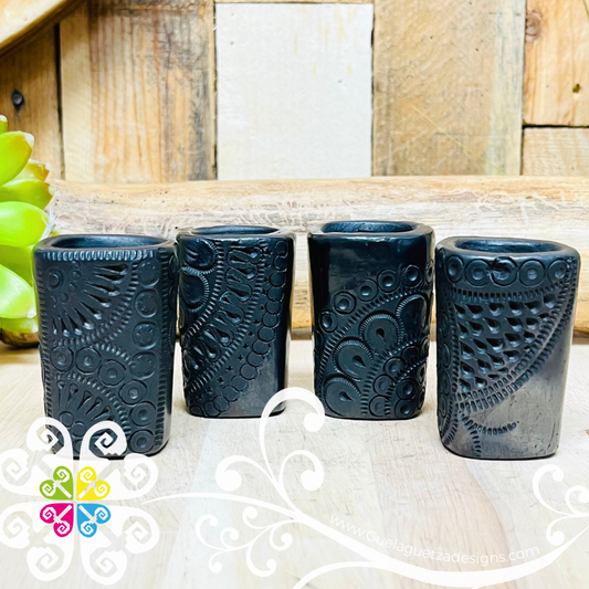 Set of 4 Square Tequilero Barro Negro Oaxaca - Tequilero