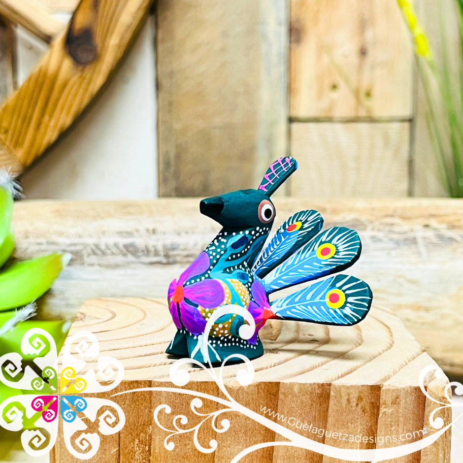 Mini Peacock Alebrije Handcarve Wood Decoration Figure